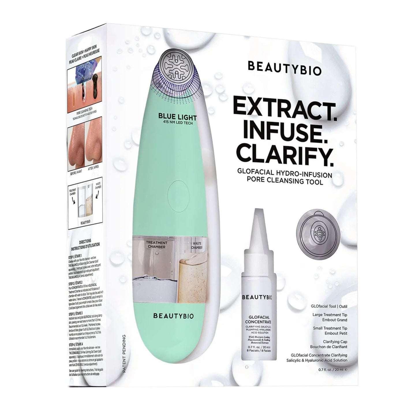 BeautyBio GLOfacial Hydro-Infusion Deep Pore Cleansing + Blue LED Clarifying Tool & Concentrates Beauty & Personal Care beautybio