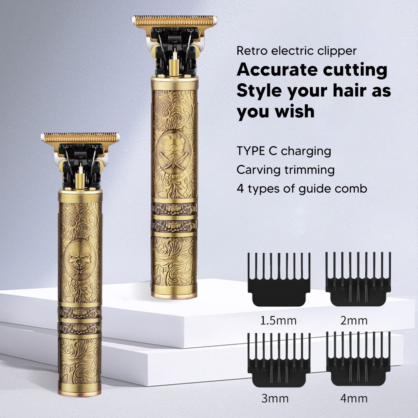 ZJchao Hair Trimmer, Mens Hair Clippers Vintage Golden Engraved Electric Hair Trimmers Compact Professional Hair Clipper Beard Trimmer for Men Haircut Beauty and Personal Care ZJchao