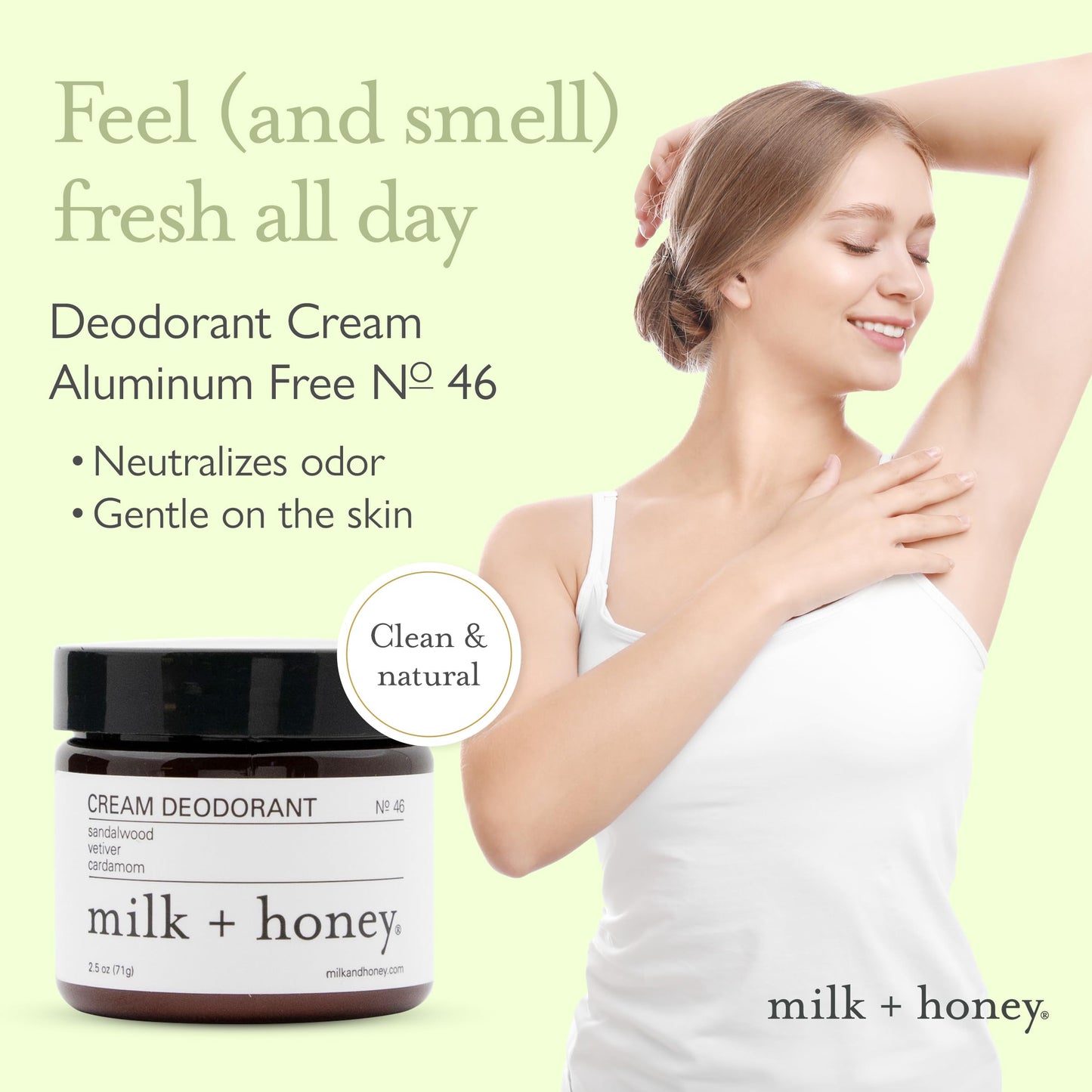 milk + honey Cream Deodorant No. 46 - Aluminum-Free, with Sandalwood, Vetiver, and Cardamom, for Sensitive Skin, 2.5 oz Beauty and Personal Care milk + honey
