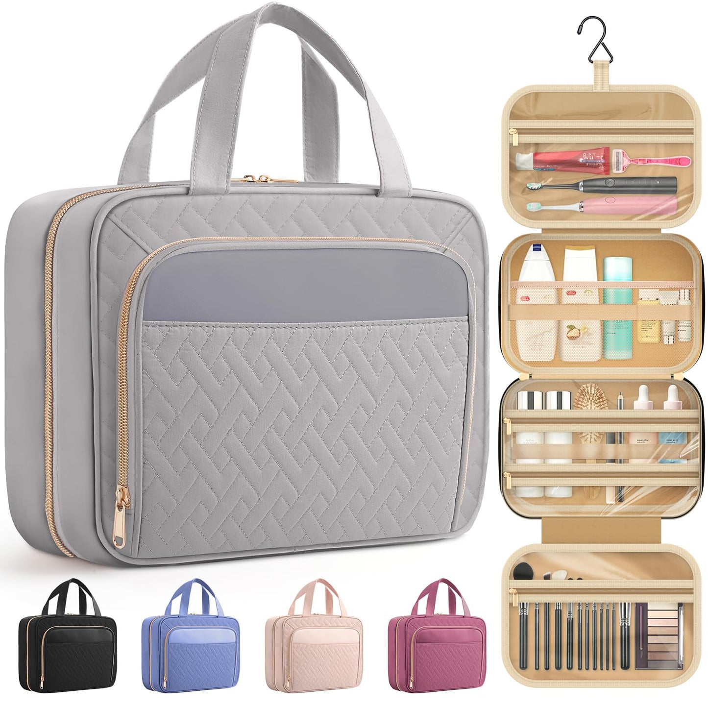 HOTOR Hanging Travel Toiletry Bag Women Men, Grey, Medium Beauty and Personal Care HOTOR Default Title