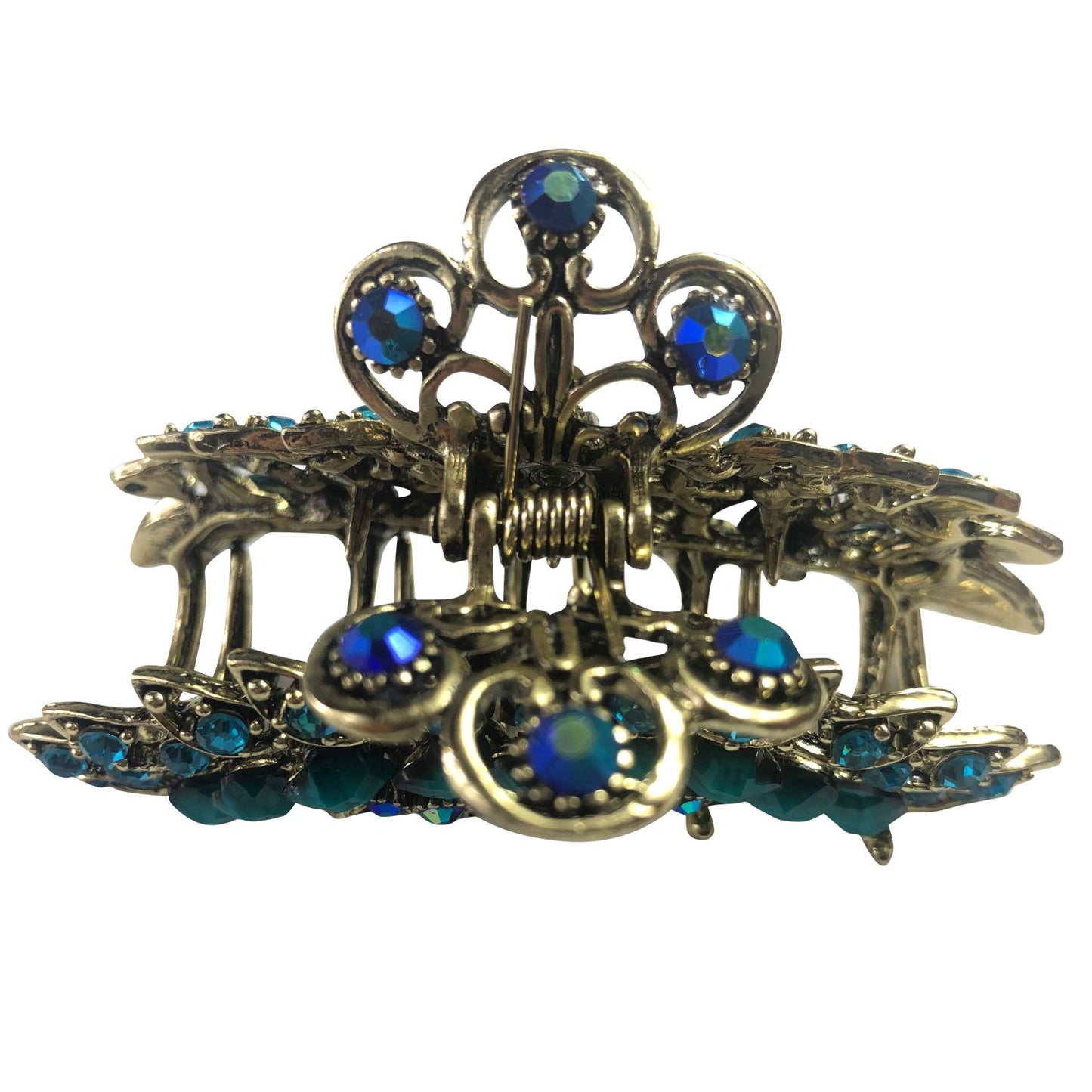 Large Retro Chic Metal Grip Imitation Turquoise Jewel Beads Hair Claw Jaw Comb Pins Flowers Catch Barrette with Teeth Updo Accessories for Thick Hair Beauty & Personal Care DAONACO