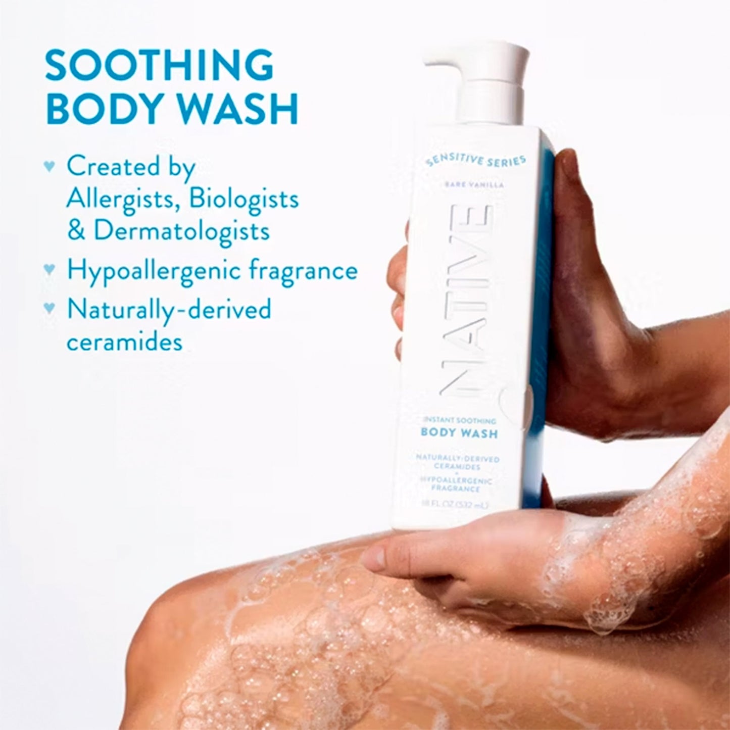 Native Sensitive Series Hypoallergenic Fragrance Free 24-Hour Hydrating Body Wash with Ceramides for Sensitive Skin - Bare Vanilla - 18 fl oz - Pack Beauty & Personal Care Native