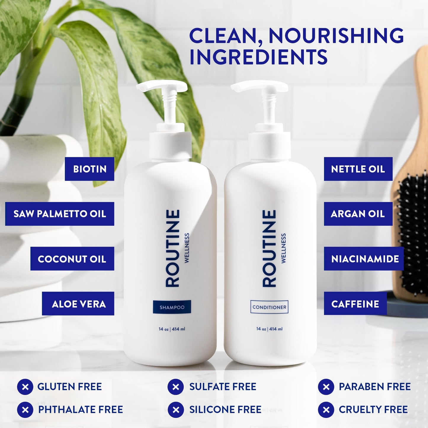 Routine Wellness Shampoo and Conditioner Set and Scalp Serum for Thinning Hair - DHT Blocker Women & Men - Color Safe Shampoo for Hair Loss Beauty & Personal Care Routine Wellness