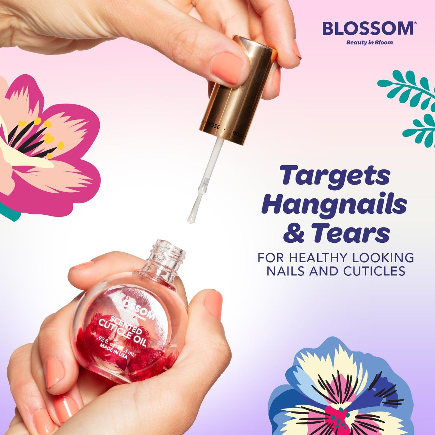 Blossom Cuticle Oil for Nails, Hydrating, Moisturizing, Scented Nail Oil Cuticle Care, Infused with Real Flowers, Made in USA, 0.5 fl. oz, Lavender Beauty and Personal Care Blossom