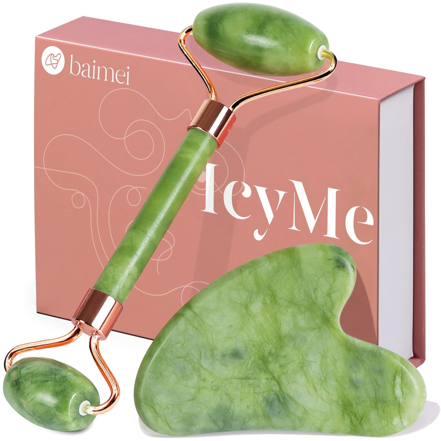 BAIMEI IcyMe Gua Sha & Jade Roller Facial Tools Face Roller and Gua Sha Set for Puffiness and Redness Reducing Skin Care Routine, Self Care Gift Beauty & Personal Care BAIMEI