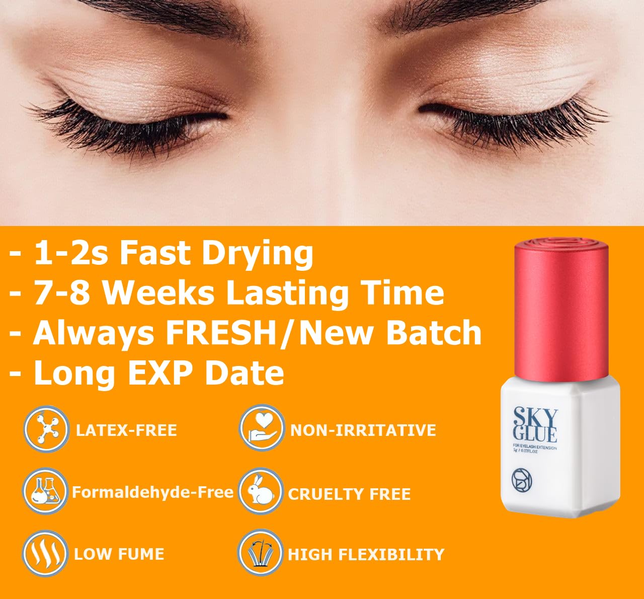 2 Bottles Sky Glue S+ for Eyelash Extension 5ml - Powerful Strong Professional Black Bonding Adhesive for Lash Extensions / 1-2s Fast Drying / 6-8 Beauty & Personal Care TUBeauty