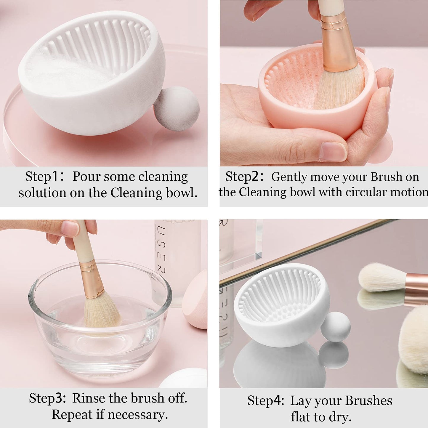Makeup Brush Cleaner Mat?Silicone Make Up Cleaning Brush Scrubber bowl Portable Washing Tool Cosmetic Brush Cleaners for Gir?Easy Clean Beauty & Personal Care Asion