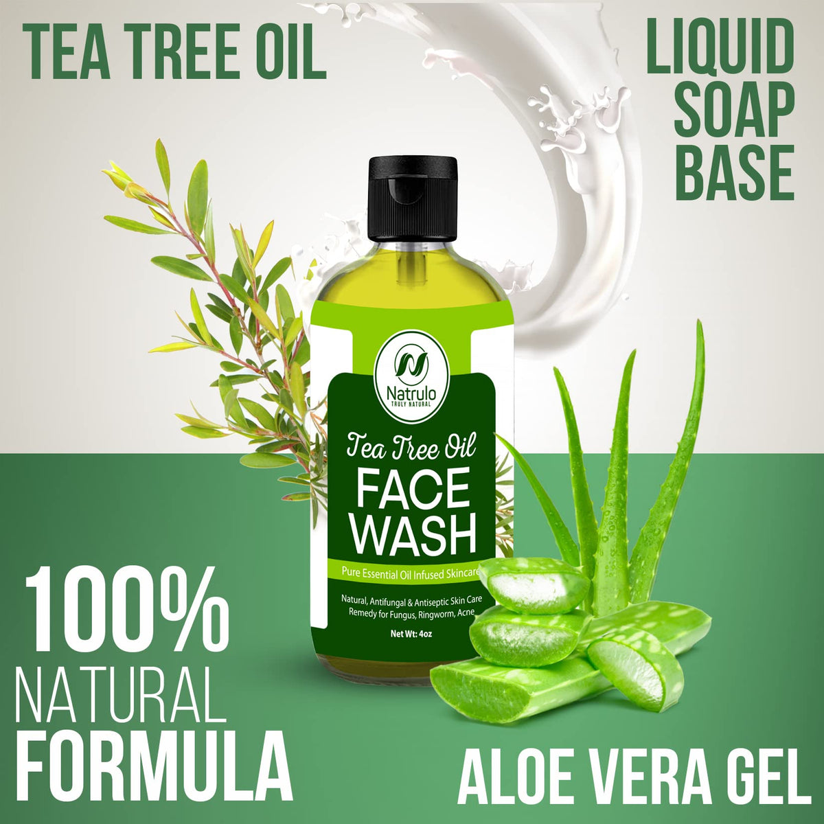 Tea Tree Oil Face Wash, 4oz - Tea Tree Soap Natural Skin Cleanser - Pure Essential Oil Infused Skincare Cleansing Face Soap, Made in USA Beauty & Personal Care Natrulo
