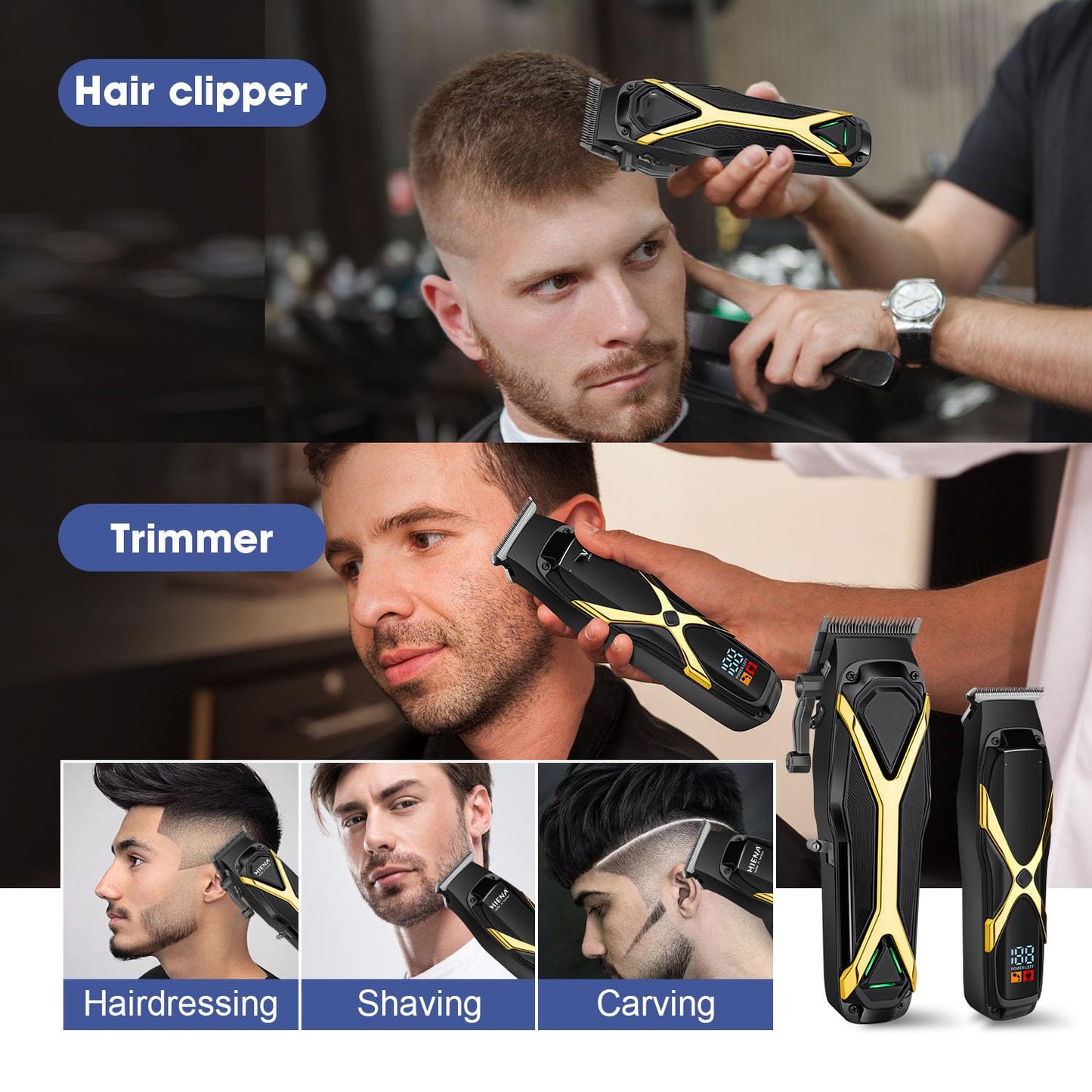 Professional Hair Clippers and Trimmer Set for Men - Cordless Haircut Kit with LED Display, 6500RPM Motor, Zero-GapMens Grooming Beard for Family Beauty and Personal Care QDKVTNDJZ