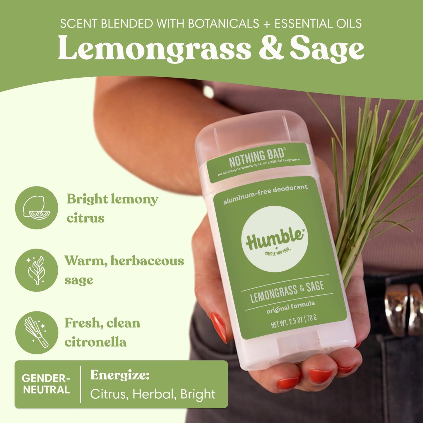 Humble Aluminum-Free Deodorant for Women & Men, Lemongrass & Sage - Clean & Fresh Natural Deodorant Stick with Essential Oils for Long-Lasting Odor Beauty and Personal Care HUMBLE SIMPLE AND TRUE.