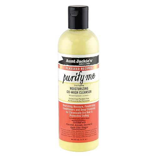 Aunt Jackie's Flaxseed Recipes Purify Me Frizz-Fighting Moisturizing Co-Wash Hair Cleanser for Chronically Dry Hair and Protective Styling, 12 Fl Oz Beauty & Personal Care Aunt Jackie's