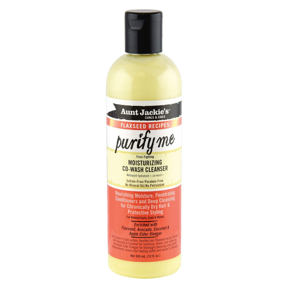 Aunt Jackie's Flaxseed Recipes Purify Me Frizz-Fighting Moisturizing Co-Wash Hair Cleanser for Chronically Dry Hair and Protective Styling, 12 Fl Oz Beauty & Personal Care Aunt Jackie's