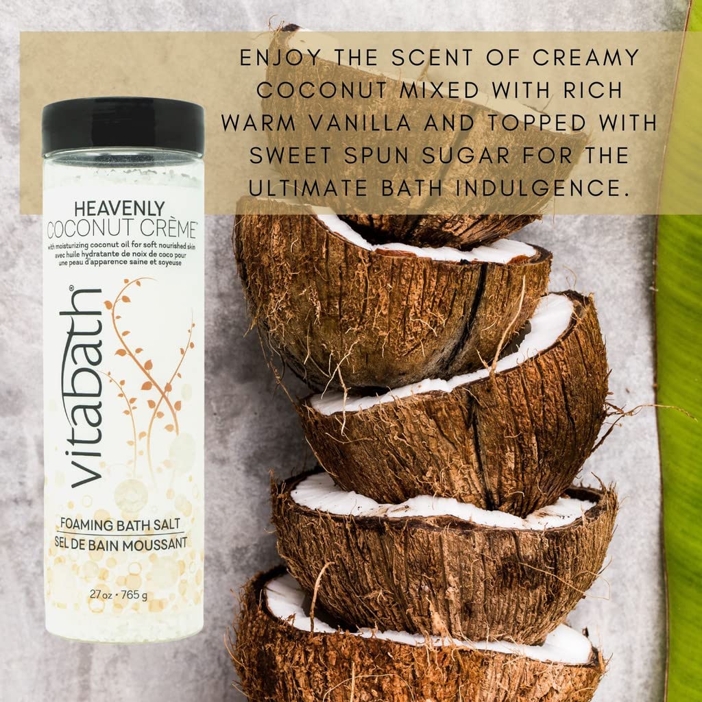 Vitabath Heavenly Coconut Crème Foaming Bath Salts Relaxing Bubble Aromatherapy Skincare - Muscle & Body Ache Soothing & Skin Nourishing Foamy Soak Beauty and Personal Care Vitabath