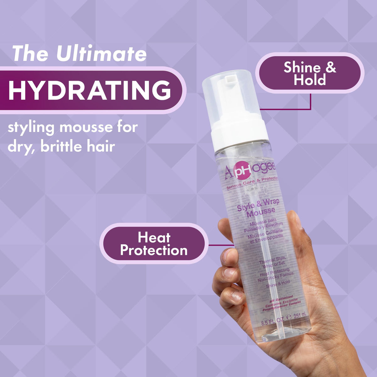 Aphogee Style & Wrap Mousse 8.5 oz - Alcohol-Free, Long-Lasting Hold, Adds Shine & Body, Heat Protection