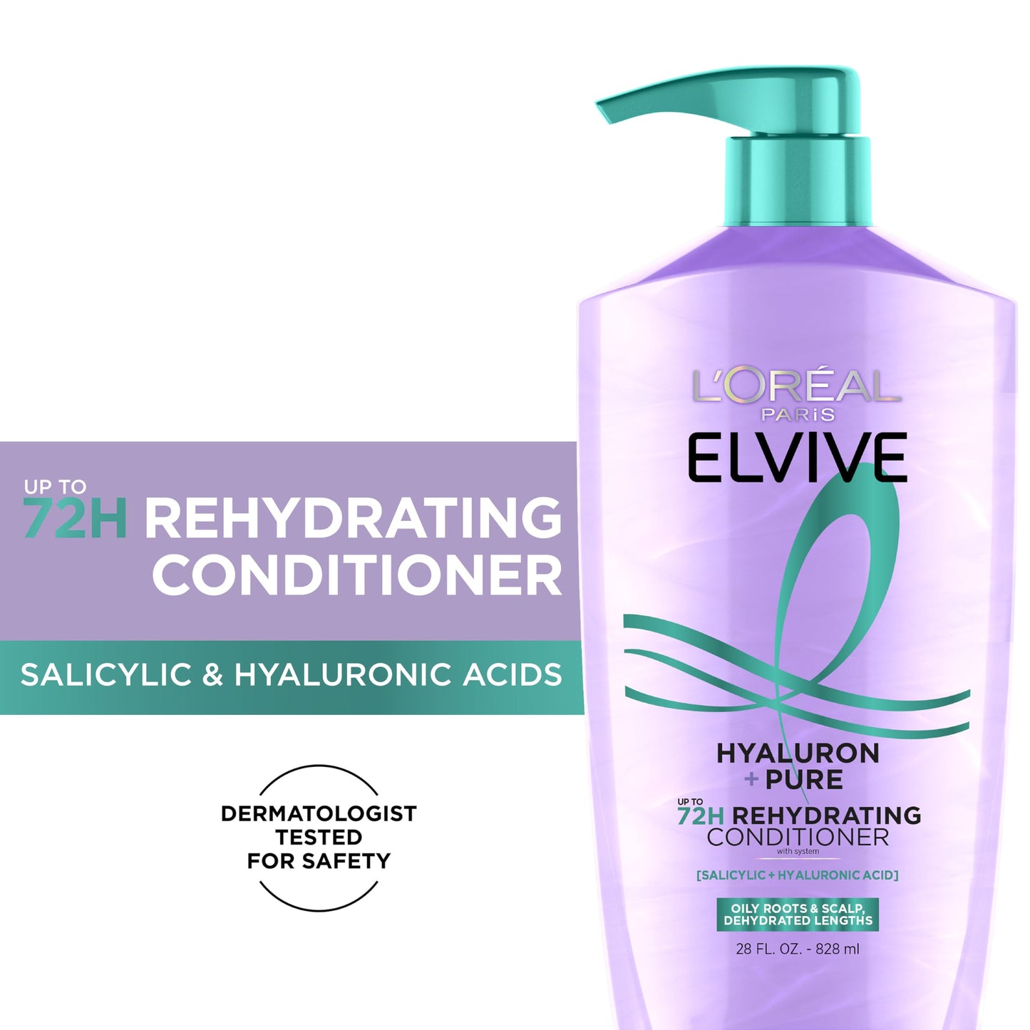 L'Oreal Paris Elvive Hyaluron + Pure 72H Rehydrating Conditioner for Oily Hair, Hair Conditioner with Salicylic and Hyaluronic Acid, 28 Fl Oz Beauty & Personal Care L'Oreal Paris