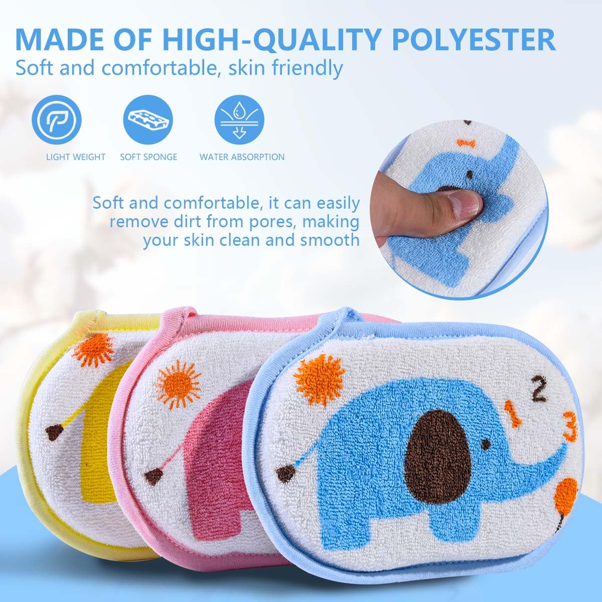 OBTANIM Baby Bath Sponge Soft Foam Scrubber Natural Sponge for Bathing, Shower Scrubber Body Sponge for Kids/Babies/Men/Women, Set of 3 Beauty & Personal Care OBTANIM
