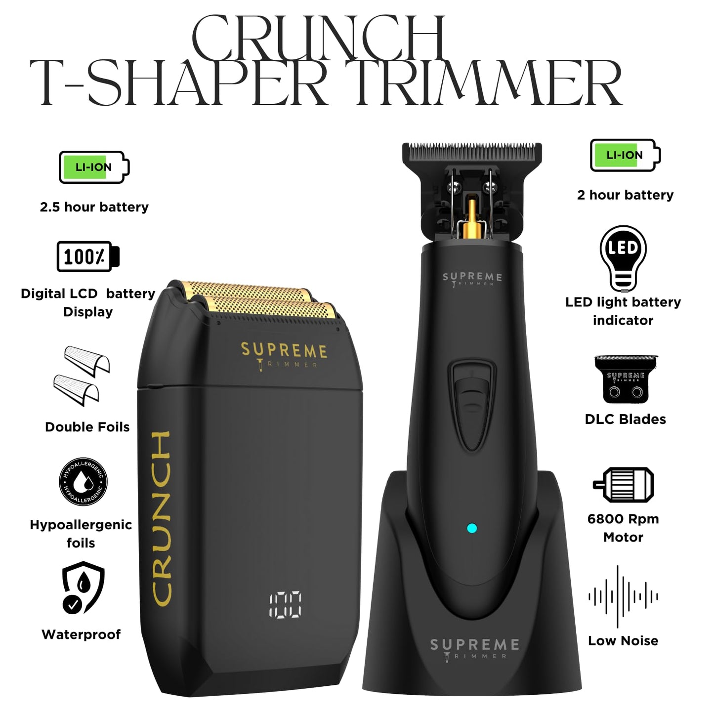 Supreme Trimmer 2-in-1 T-Shaper Trimmer & Crunch Foil Shaver - STF602 Electric Razor & ST5206 DLC Beard Trimmer Barber Haircut Kit - Black Beauty and Personal Care Supreme Trimmer