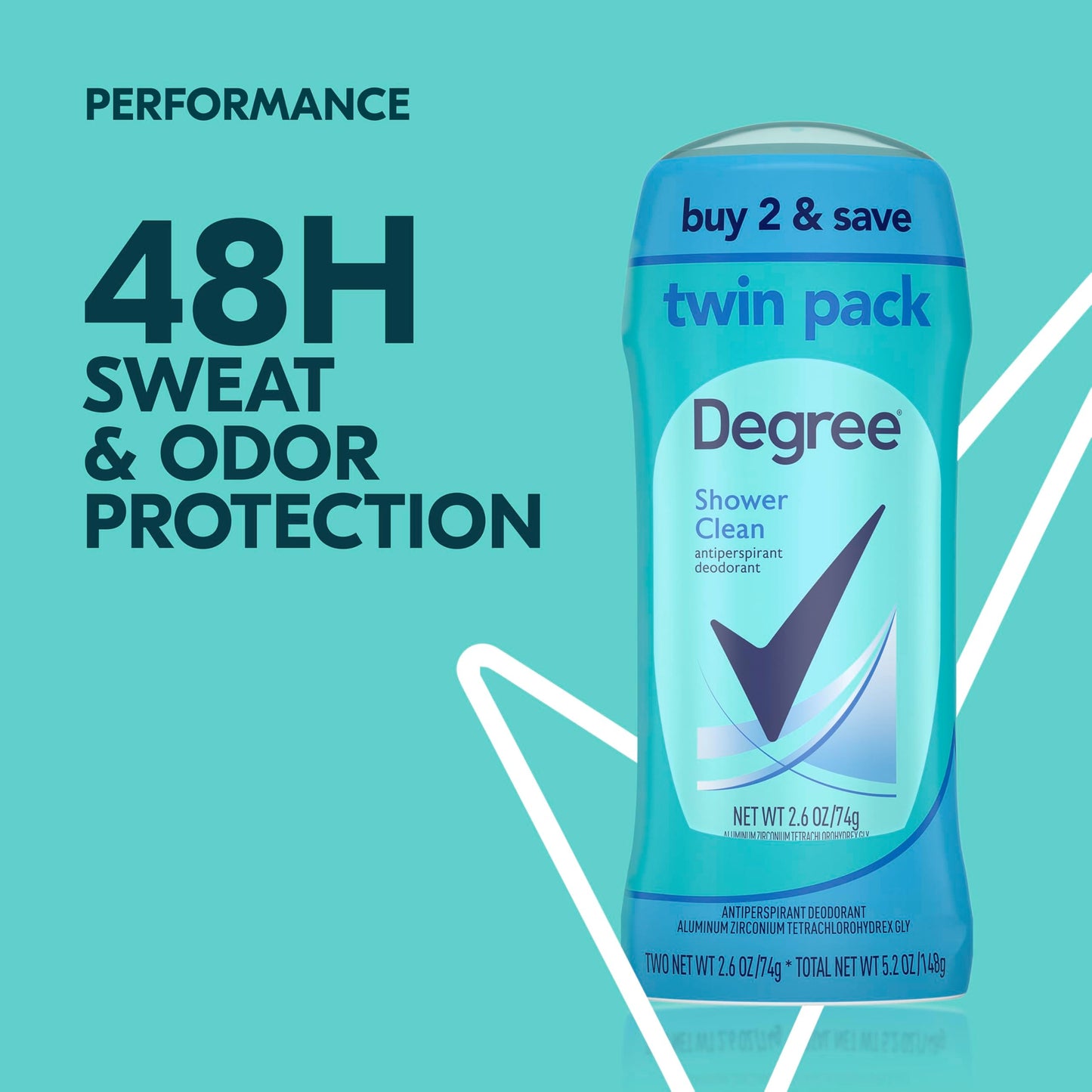 Degree Antiperspirant Deodorant Twin Pack Shower Clean 48-Hour Sweat and Odor Protection Antiperspirant for Women 2.6 oz Beauty and Personal Care Degree