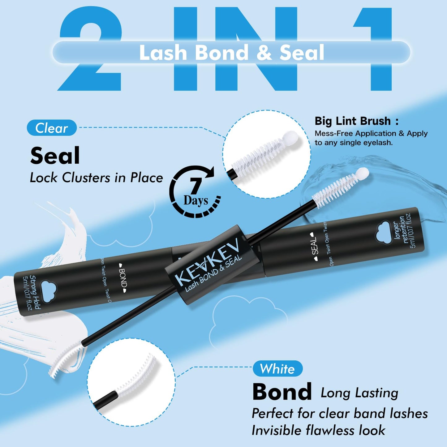 KEVKEV Lash Cluster Glue Upgraded Clear Lash Glue 7 Days Long Lasting 2-3S Fast Dry Lash Bond and Seal 2 in 1 Waterproof Latex-Free Easy To Apply Beauty and Personal Care KevKev