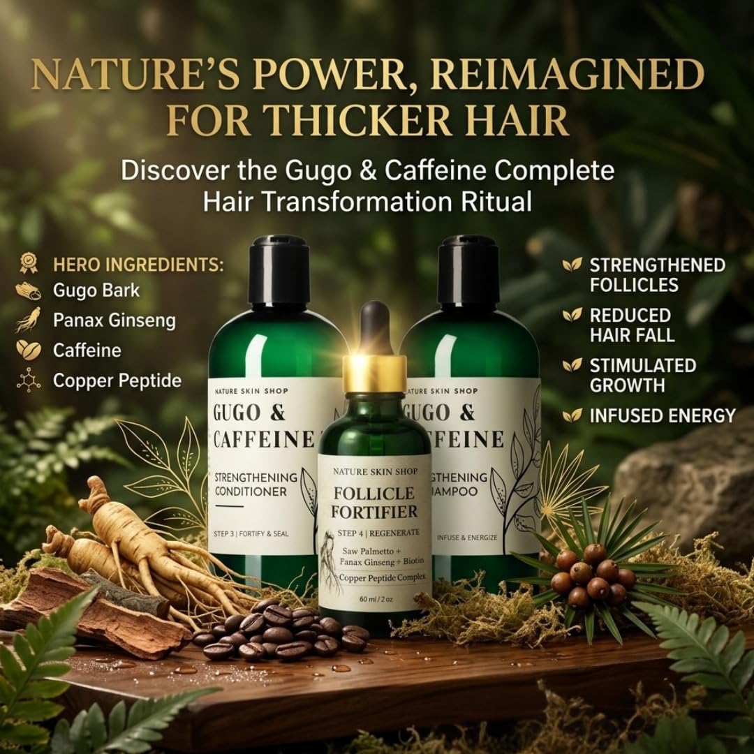 Nature Skin Shop Gugo and Copper Peptide Hair Mastery System 3 Piece Set with Strengthening Shampoo, Conditioner and 2 oz Scalp Serum Beauty & Personal Care Nature Skin Shop