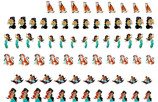 Princess Jasmine and Aladdin clear vinyl Peel and Stick (NOT Waterslide) nail art decals/stickers. Set of 60 by One Stop Nails.