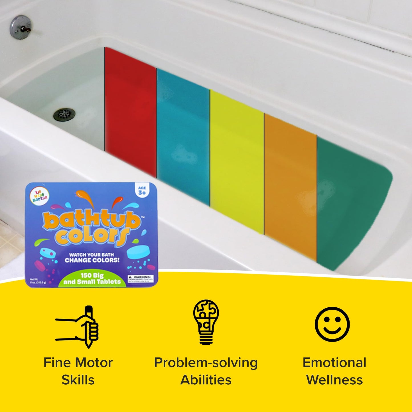 Kid Made Modern Bath Color Tablets for Kids - 150 Counts Non Toxic Bath Drops for Toddlers - Blue, Yellow, Pink, and Purple Bathtub Color Fizzies… Beauty & Personal Care Regal Games