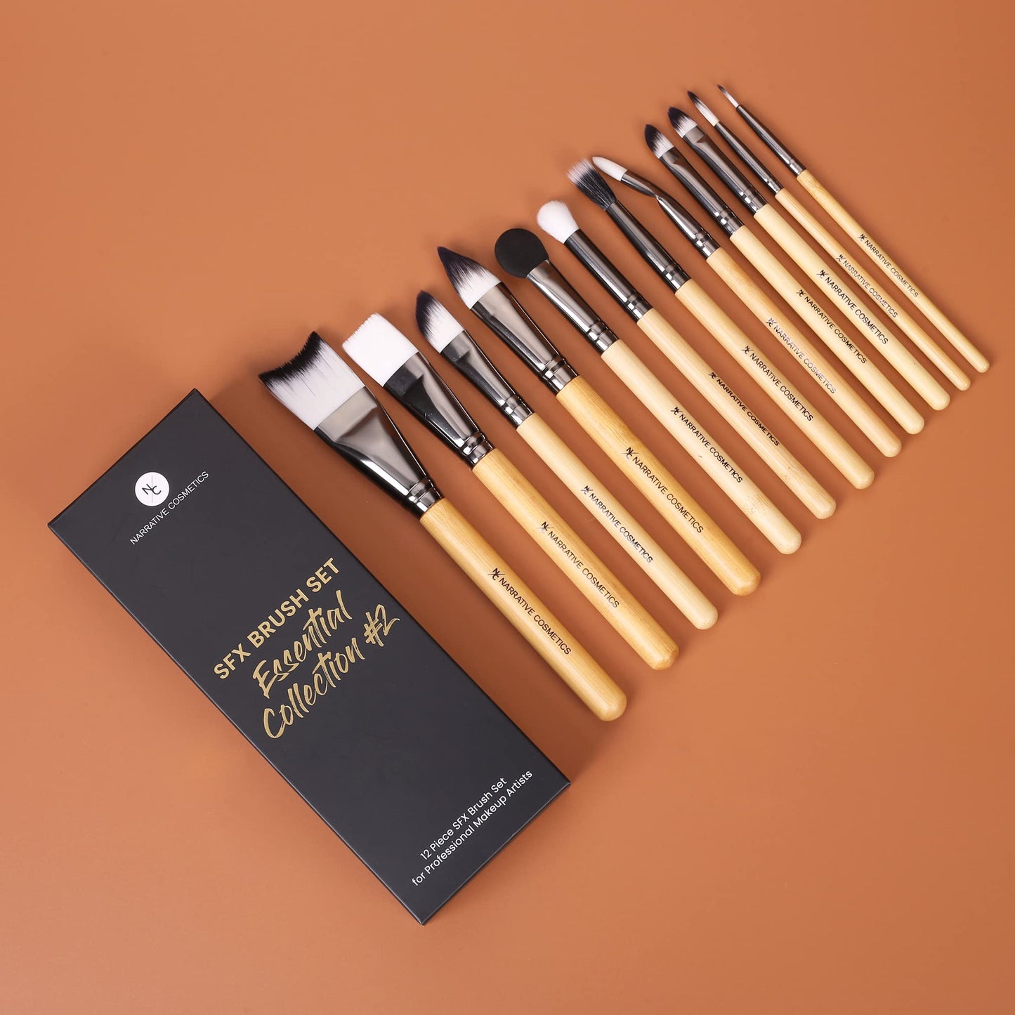 Narrative Cosmetics SFX Brush Set, Essential Collection #2, 12 Makeup Brushes with Synthetic Bristles & Natural Bamboo Handles Beauty & Personal Care Narrative Cosmetics