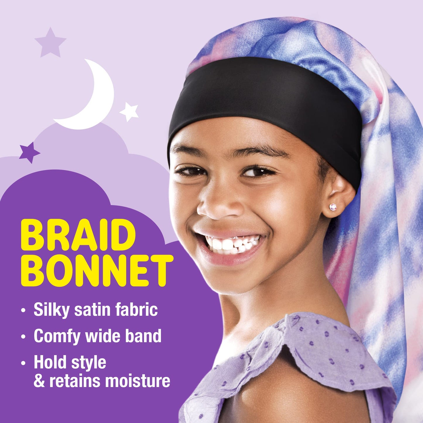 Red by Kiss Kids Satin Braid Bonnet, Comfy Wide Band for long hair, long braids (Tie Dye Pink/Purple) Beauty and Personal Care Red by Kiss