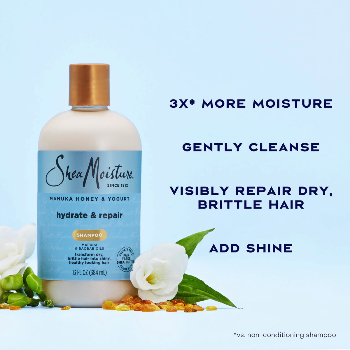 SheaMoisture Shampoo Hydrate and Repair for Damaged Hair with Manuka Honey and Shea Butter 13 oz