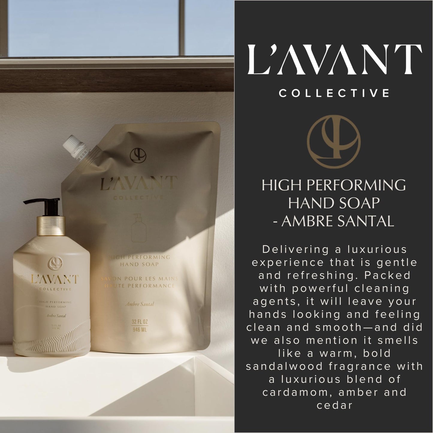 L'AVANT Collective Natural Luxury Hand Soap | Plant-Based, Non-Toxic & Moisturizing, Safe for Kids & Pets, Refillable Glass Bottle with Pump, 16 Fl Beauty & Personal Care L'AVANT Collective
