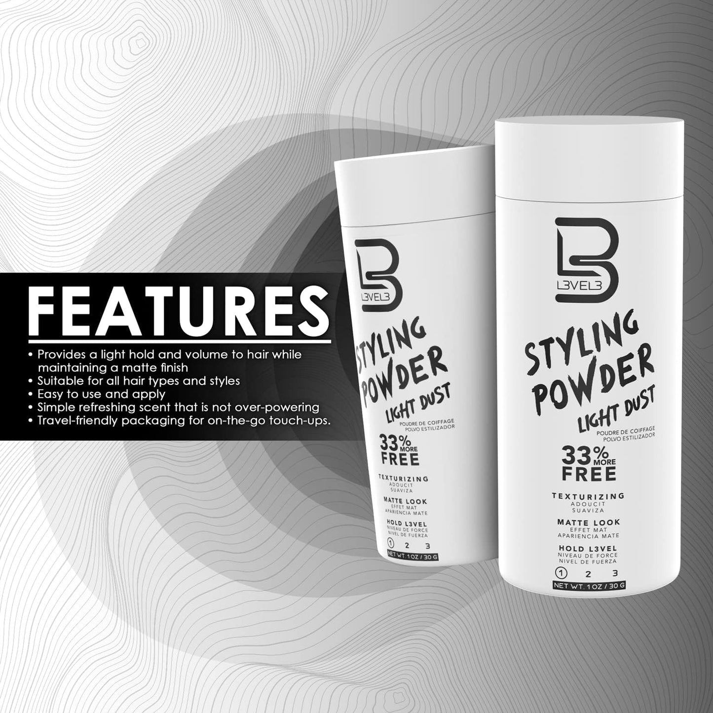 L3 Level 3 Light Hold Styling Powder - Natural Matte Hairstyle - Texturizing and Volumizing (30 Grams) Beauty & Personal Care L3