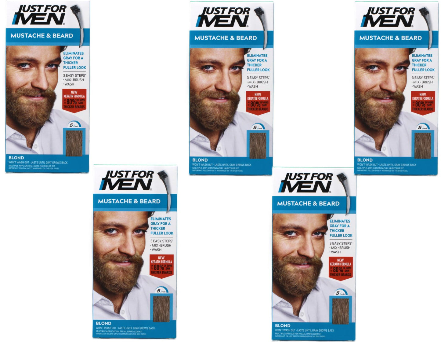 JUST FOR MEN Mustache & Beard Brush-In Color Gel, Blond M-10/15 1 Each (Pack of 5) Beauty & Personal Care Just for Men
