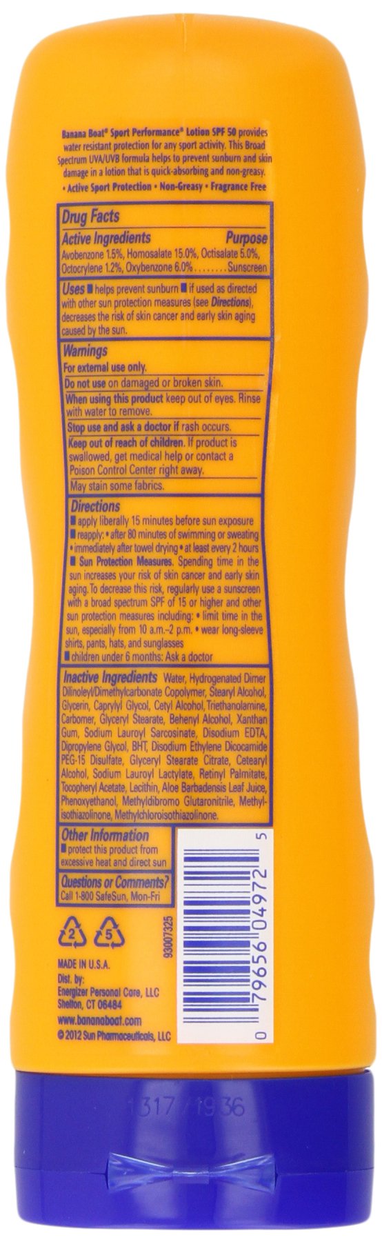 Banana Boat Sunscreen Sport Performance Broad Spectrum Sun Care Sunscreen Lotion - SPF 50, 8 Fl Oz (Pack of 2) Beauty & Personal Care Banana Boat