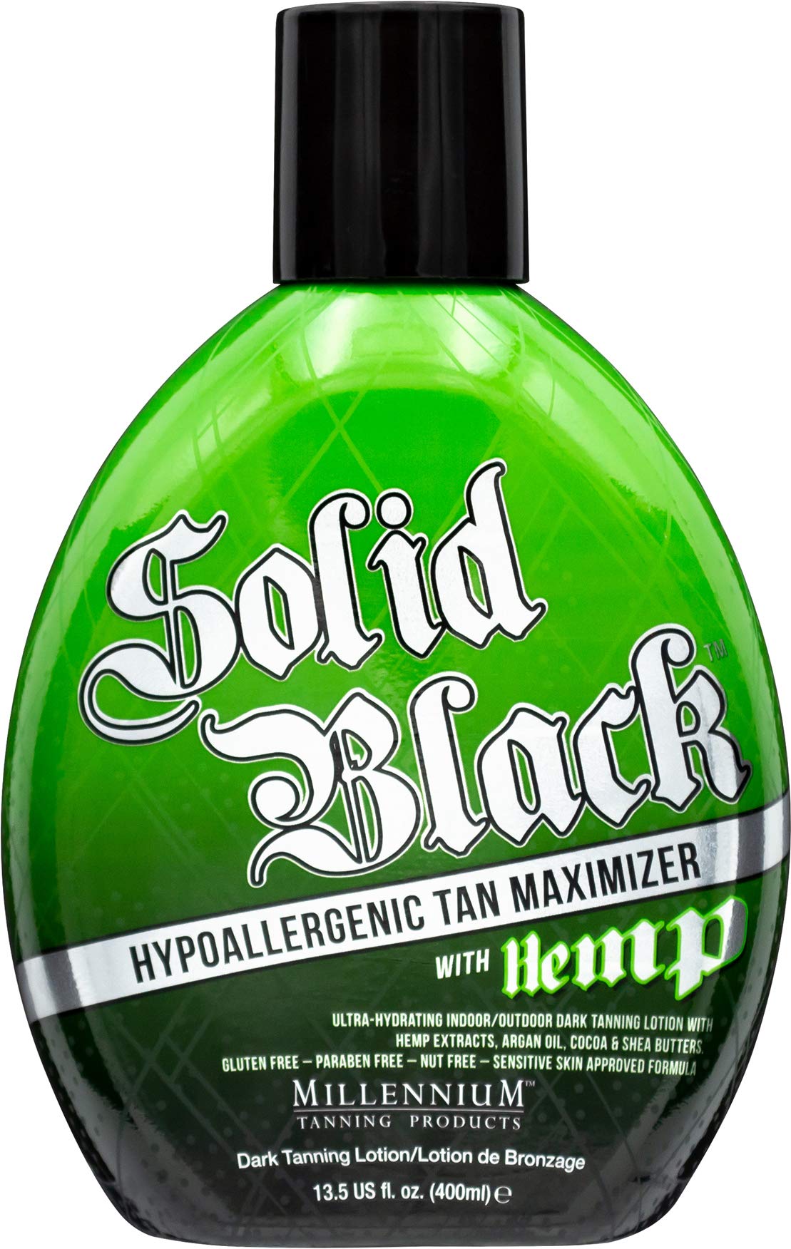 Millennium Tanning Solid Black Hypoallergenic Tan Maximizer With Hemp Indoor/Outdoor Dark Tanning Lotion 13 oz Beauty & Personal Care Millennium Tanning