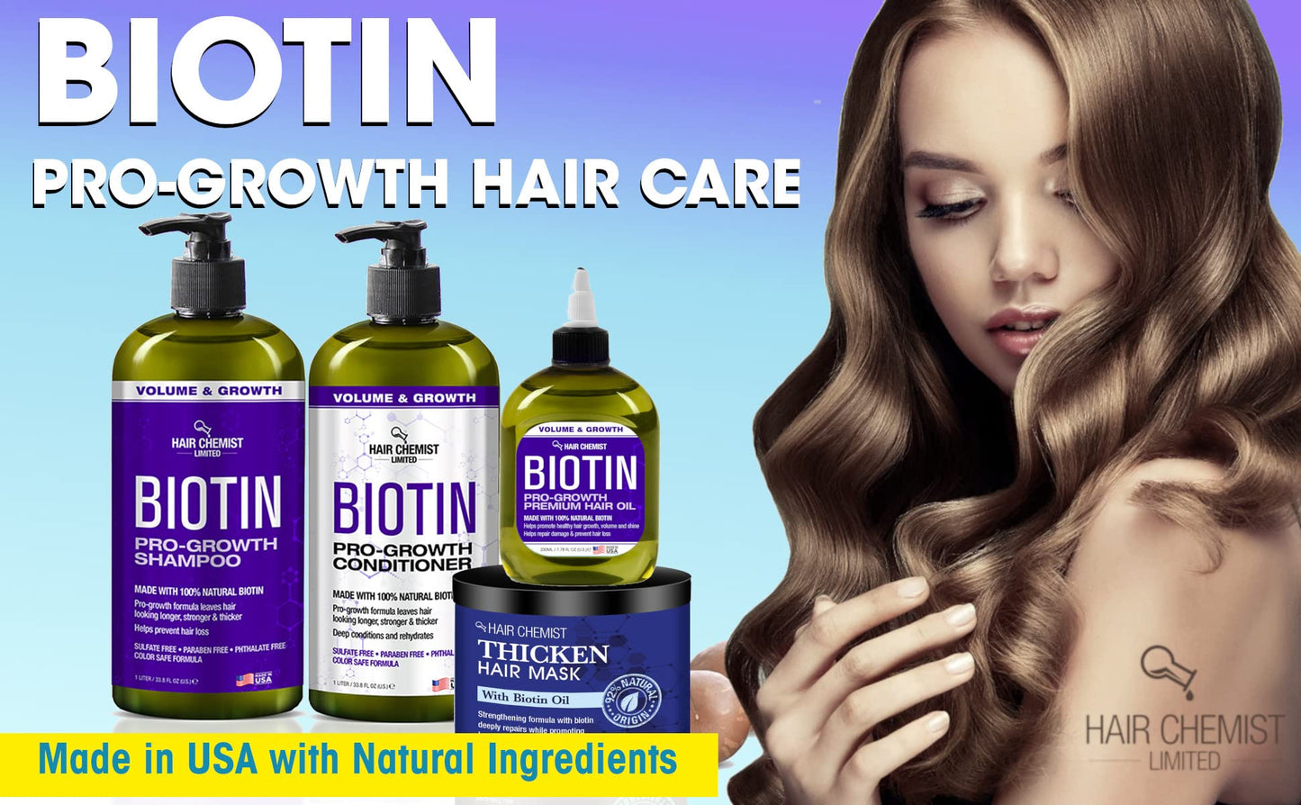 Hair Chemist Biotin Pro-Growth 3PC Hair Care Set - Includes 33.8oz Shampoo, 33.8oz Conditioner & 7.78oz Hair Oil Beauty & Personal Care Hair Chemist