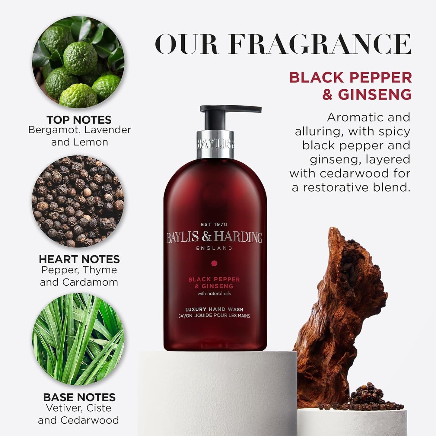 Baylis & Harding Liquid Hand Soap Wash with Dispenser, Black Pepper & Ginseng for Men, 16.9oz/500ml Beauty & Personal Care Baylis & Harding