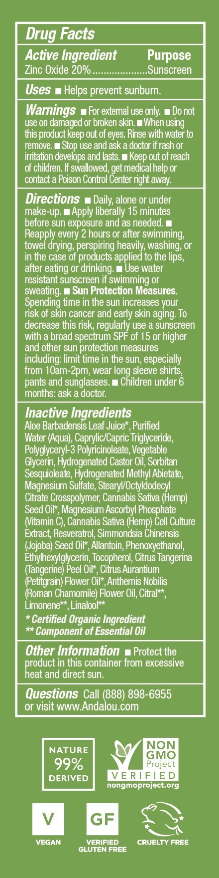 Andalou Naturals Face Sunscreen, CannaCell Sun Buddy SPF 30 with Hemp Stem Cells, Moisturizing Facial Lotion, Broad Spectrum Protection with Non-Nano Beauty & Personal Care Andalou Naturals