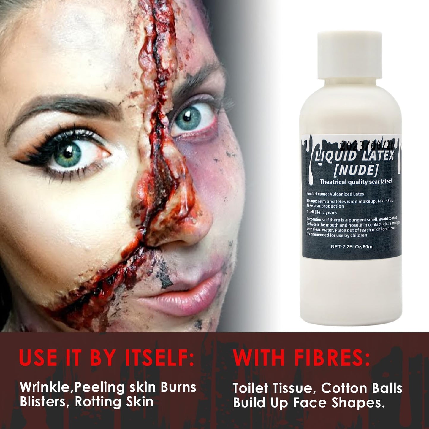 2.2 fl oz Liquid Latex Halloween SFX Makeup Kit, Clear Adhesive Latex Glue for Skin Special Costume Effects for Realistic Scar Cut Wounds Peeling Skin Beauty & Personal Care Kreyfer