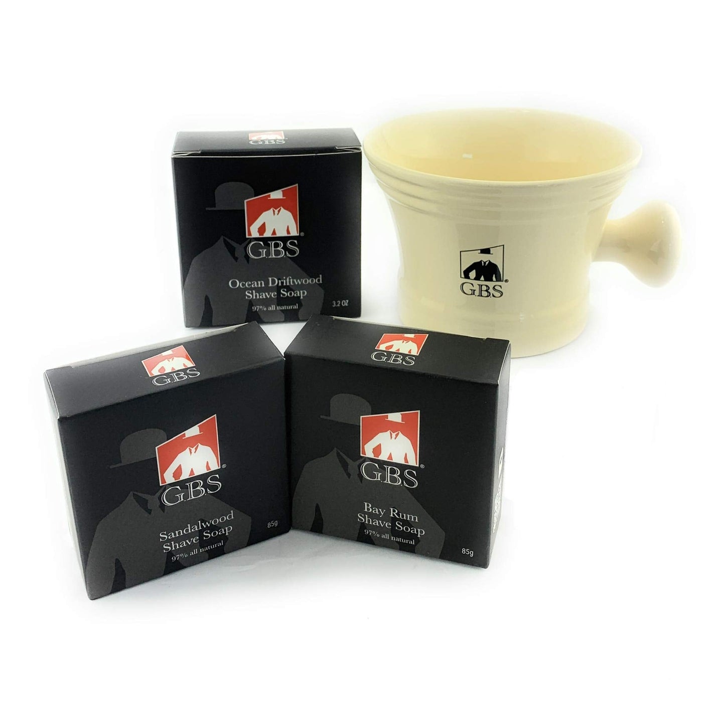 G.B.S Men's Ceramic Shaving Mug with Knob Handle and Pack of 3 Natural Soaps Beauty and Personal Care G.B.S
