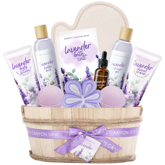 Spa Gift Baskets for Women - Lavender Bath Gift Sets- 11pcs with Bubble Bath, Shower Gel, Body Lotion, Bath Bombs, Essential Oil, Mothers Day Birthday Beauty and Personal Care Green Canyon Spa