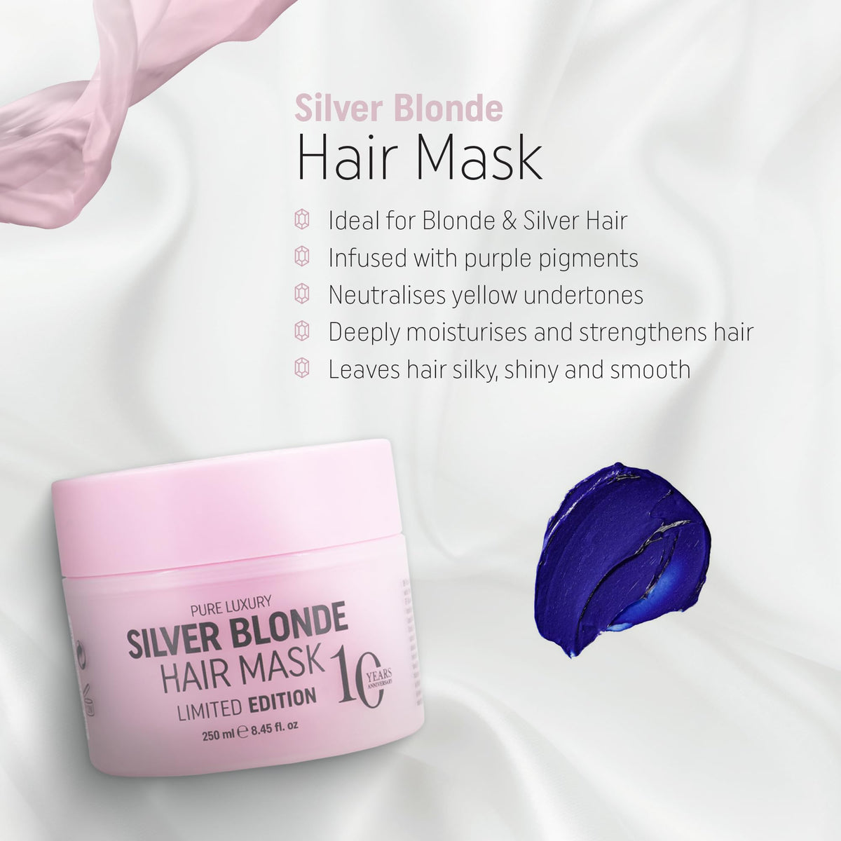 RICH Pure Luxury Silver Blonde Hair Mask - Purple Hair Treatment for Blonde, Platinum, Bleached, Silver, Gray, Ash & Brassy Hair - No Yellow Tones -