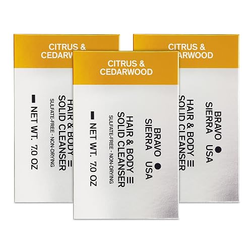 Bravo Sierra All-In-One Citrus & Cedarwood Men's Body and Hair Bar, 3-Pack - Coconut, Shea Butter & Oat Flour for Soft Skin & Healthy Hair, 7 oz Beauty & Personal Care Bravo Sierra