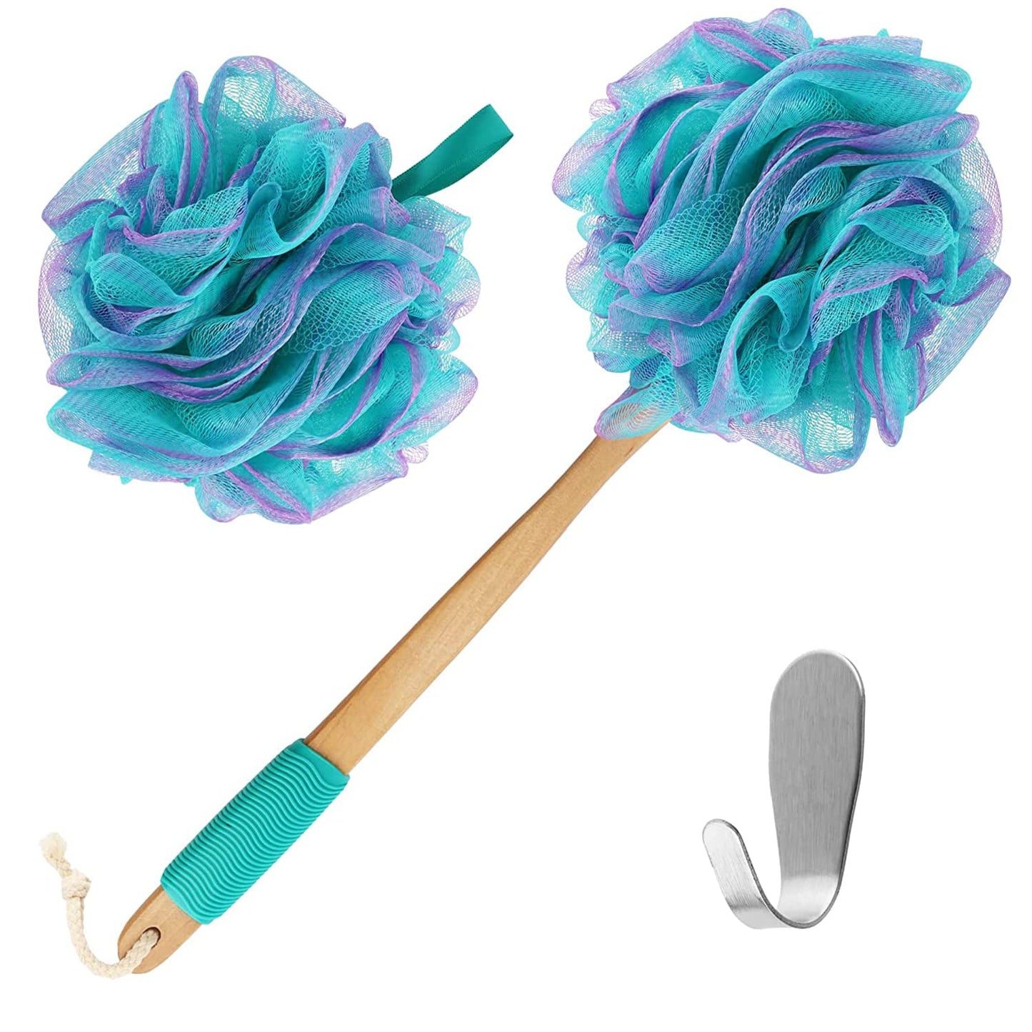 Yoove Bath Pouf with Handle - Body Scrubber Green Loofah for Women - Charcoal Infused Shower Loofah Sponge with Handle - Back Scrubber - Back Shower Beauty & Personal Care Yoove