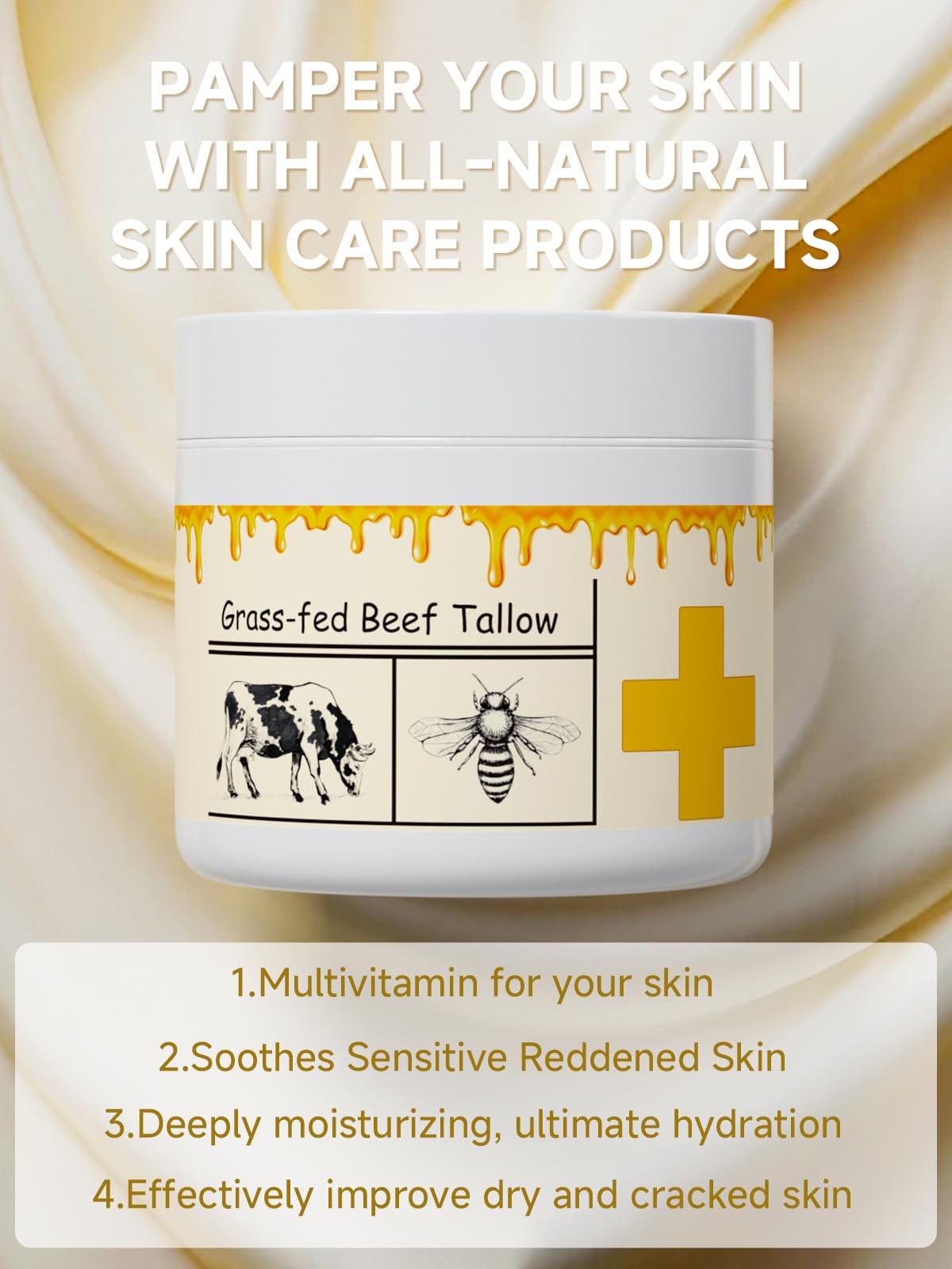 mkzea Beef Tallow for Skin, Beef Tallow, Tallow and Honey Cream, Grass Fed Beef Tallow, Whipped Beef Tallow for Face Moisturizer for All Purpose Beauty & Personal Care mkzea