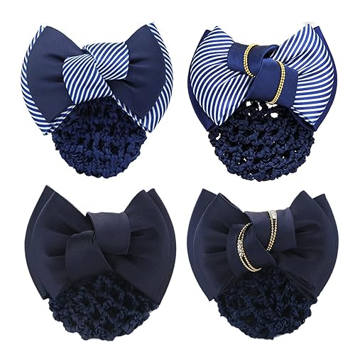 iRIIRIO 4pcs Women Hair Clip with Bowknot Hair Bun Cover Barrettes Net Snood Hairnet Bow Bow-knot Decor Hair Clip Hairnet for Ladies(Blue) Beauty & Personal Care iRIIRIO