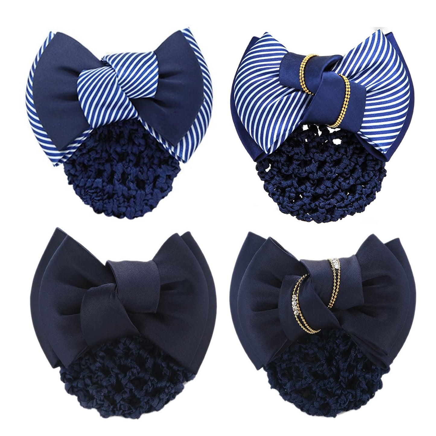 iRIIRIO 4pcs Women Hair Clip with Bowknot Hair Bun Cover Barrettes Net Snood Hairnet Bow Bow-knot Decor Hair Clip Hairnet for Ladies(Blue) Beauty & Personal Care iRIIRIO