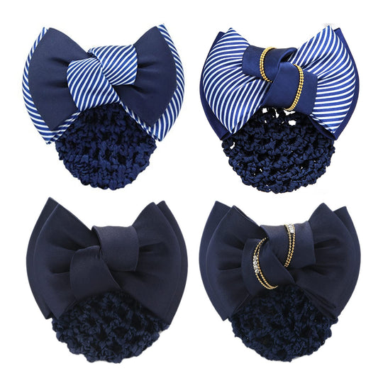 iRIIRIO 4pcs Women Hair Clip with Bowknot Hair Bun Cover Barrettes Net Snood Hairnet Bow Bow-knot Decor Hair Clip Hairnet for Ladies(Blue) Beauty & Personal Care iRIIRIO