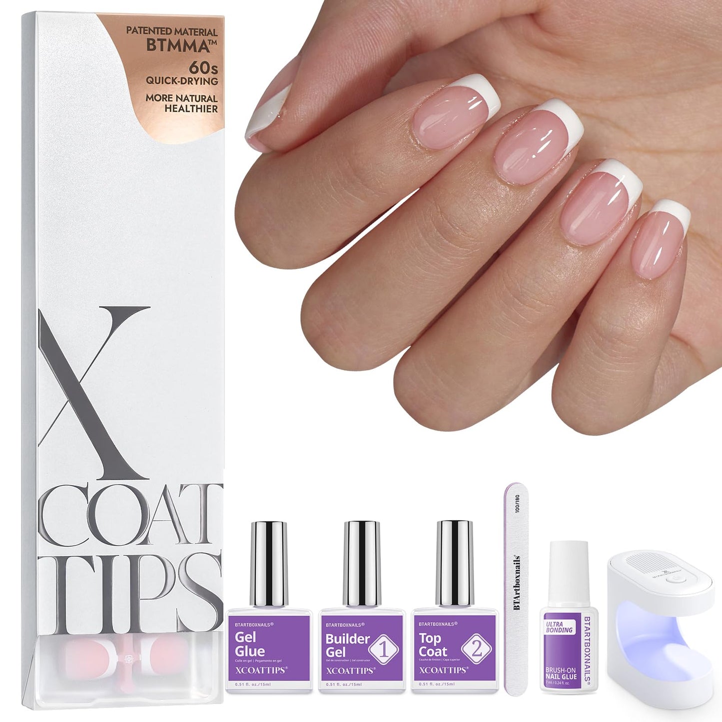 BTArtboxnails Gel Nail Kit - Square French Tip Press on Nails Extra Short Nude Fake Nails Set with Glue Soft Nail Extension Kit Glue Builder Gel Beauty and Personal Care BTARTBOXNAILS Default Title