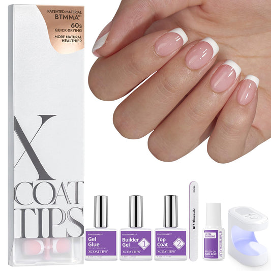 BTArtboxnails Gel Nail Kit - Square French Tip Press on Nails Extra Short Nude Fake Nails Set with Glue Soft Nail Extension Kit Glue Builder Gel Beauty and Personal Care BTARTBOXNAILS Default Title
