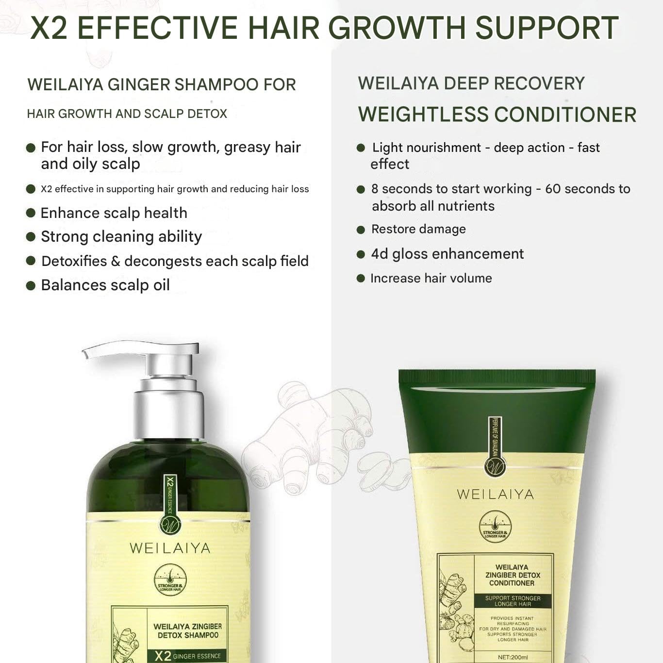 WEILAIYA LUXURY ZINGIBER DETOX SHAMPOO/CONDITIONER Beauty & Personal Care Weilaiya
